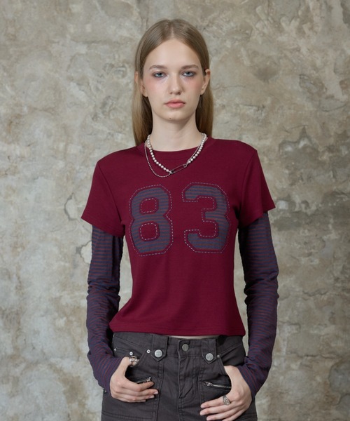 LARTIGENT(ラーティゼン)の「L13 STRIPE T-SHIRT(Tシャツ/カットソー・レディース・ネイビー/ワインレッド/アイボリー・FREE)」の3枚目の写真