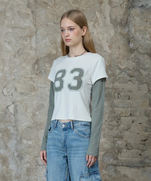 LARTIGENT(ラーティゼン)の「L13 STRIPE T-SHIRT(Tシャツ/カットソー・レディース・ネイビー/ワインレッド/アイボリー・FREE)」の8枚目の写真