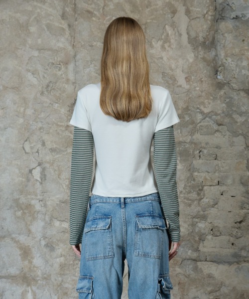 LARTIGENT(ラーティゼン)の「L13 STRIPE T-SHIRT(Tシャツ/カットソー・レディース・ネイビー/ワインレッド/アイボリー・FREE)」の9枚目の写真