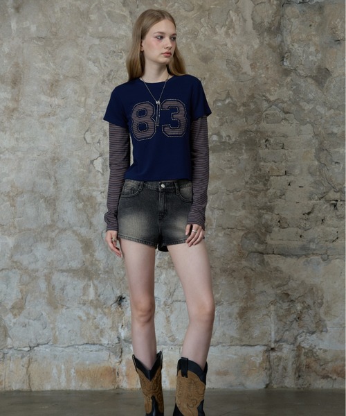 LARTIGENT(ラーティゼン)の「L13 STRIPE T-SHIRT(Tシャツ/カットソー・レディース・ネイビー/ワインレッド/アイボリー・FREE)」の5枚目の写真