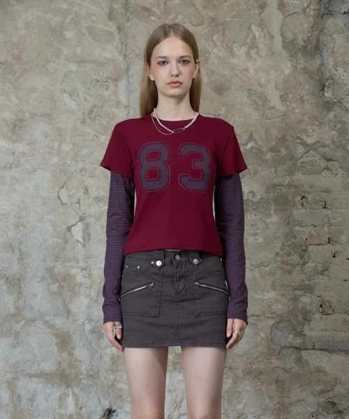 LARTIGENT(ラーティゼン)の「L13 STRIPE T-SHIRT(Tシャツ/カットソー・レディース・ネイビー/ワインレッド/アイボリー・FREE)」の13枚目の写真