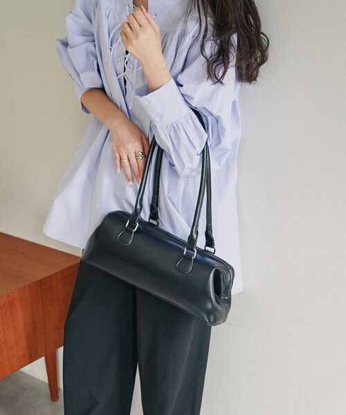 CIAOPANIC TYPY（チャオパニックティピー）の「【よも企画】がま口ボストンBAG（トートバッグ・レディース・ブラック/ベージュ・ONE SIZE）」の6枚目の写真