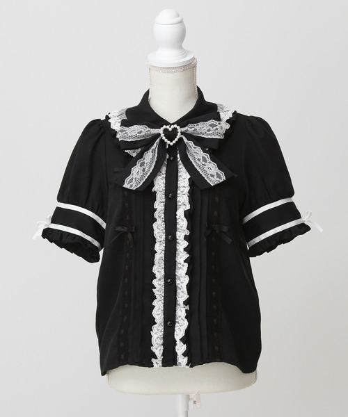 DearMyLoveWhip(ディアマイラブホイップ)の「【大きいサイズ】はしごレースリボンフリルブラウス(シャツ/ブラウス・レディース・ホワイト×ブラック/ベビーピンク/ブルーグレー/ブラック/ブラック×ピンク・4L/5L/6L)」の6枚目の写真