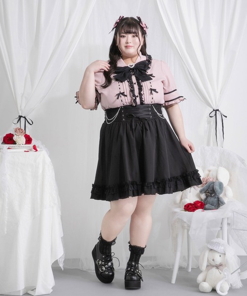 DearMyLoveWhip(ディアマイラブホイップ)の「【大きいサイズ】はしごレースリボンフリルブラウス(シャツ/ブラウス・レディース・ホワイト×ブラック/ベビーピンク/ブルーグレー/ブラック/ブラック×ピンク・4L/5L/6L)」の17枚目の写真