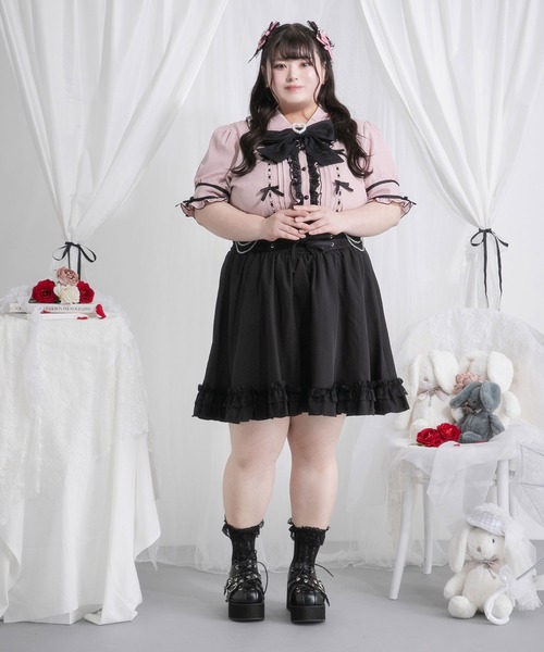 DearMyLoveWhip(ディアマイラブホイップ)の「【大きいサイズ】はしごレースリボンフリルブラウス(シャツ/ブラウス・レディース・ホワイト×ブラック/ベビーピンク/ブルーグレー/ブラック/ブラック×ピンク・4L/5L/6L)」の15枚目の写真