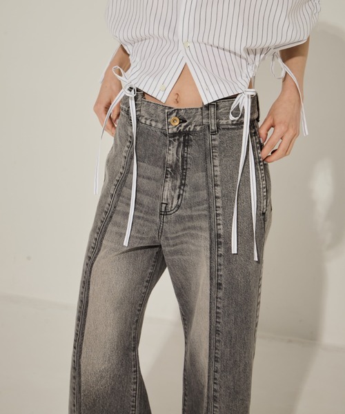 STUDIOUS（ステュディオス）の「【STUDIOUS/ステュディオス】Side Folded Jeans/サイドフォールデッドジーンズ（デニムパンツ・レディース・ダークインディゴブルー/ライトグレー・1/2）」の8枚目の写真