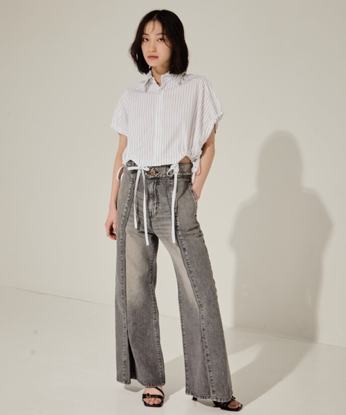 STUDIOUS（ステュディオス）の「【STUDIOUS/ステュディオス】Side Folded Jeans/サイドフォールデッドジーンズ（デニムパンツ・レディース・ダークインディゴブルー/ライトグレー・1/2）」の7枚目の写真