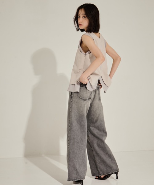 STUDIOUS（ステュディオス）の「【STUDIOUS/ステュディオス】Side Folded Jeans/サイドフォールデッドジーンズ（デニムパンツ・レディース・ダークインディゴブルー/ライトグレー・1/2）」の6枚目の写真