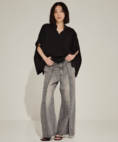 STUDIOUS（ステュディオス）の「【STUDIOUS/ステュディオス】Side Folded Jeans/サイドフォールデッドジーンズ（デニムパンツ・レディース・ダークインディゴブルー/ライトグレー・1/2）」の4枚目の写真