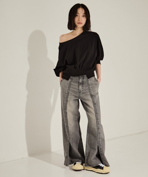 STUDIOUS（ステュディオス）の「【STUDIOUS/ステュディオス】Side Folded Jeans/サイドフォールデッドジーンズ（デニムパンツ・レディース・ダークインディゴブルー/ライトグレー・1/2）」の3枚目の写真