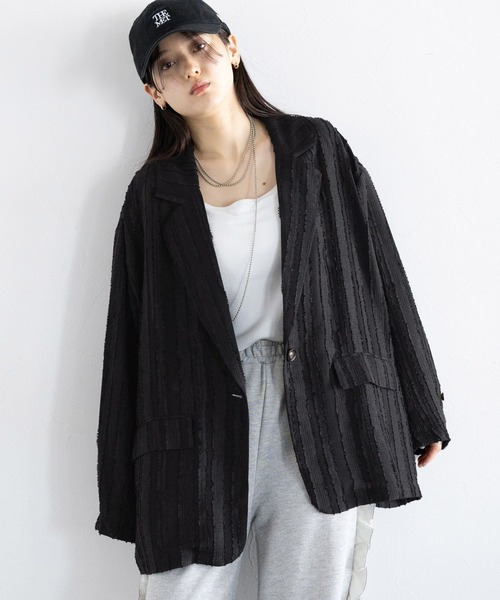 RAGEBLUE（レイジブルー）の「フリンジデザイン/シアールーズテーラードジャケット（テーラードジャケット・レディース・ホワイト/ブラック・FREE）」の2枚目の写真