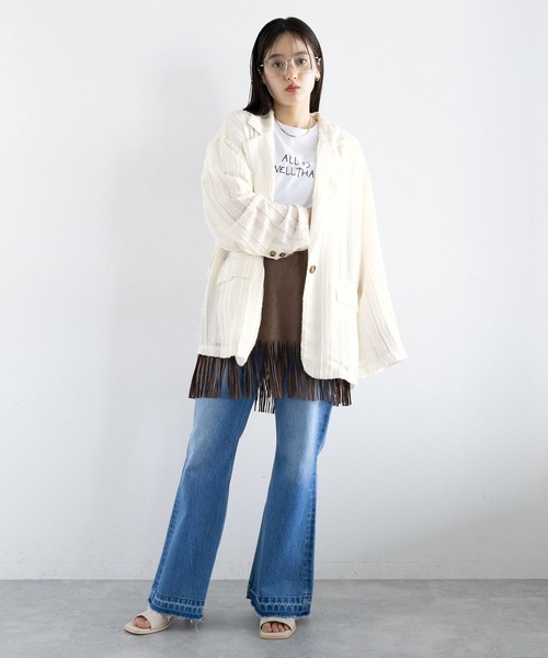 RAGEBLUE（レイジブルー）の「フリンジデザイン/シアールーズテーラードジャケット（テーラードジャケット・レディース・ホワイト/ブラック・FREE）」の3枚目の写真