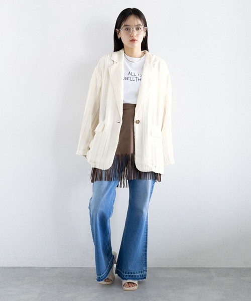 RAGEBLUE（レイジブルー）の「フリンジデザイン/シアールーズテーラードジャケット（テーラードジャケット・レディース・ホワイト/ブラック・FREE）」の4枚目の写真