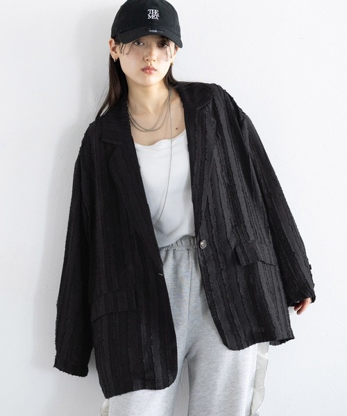 RAGEBLUE（レイジブルー）の「フリンジデザイン/シアールーズテーラードジャケット（テーラードジャケット・レディース・ホワイト/ブラック・FREE）」の10枚目の写真