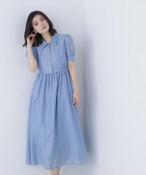 NATURAL BEAUTY BASIC(ナチュラルビューティーベーシック)の「◇シアーシャツワンピース(シャツワンピース・レディース・ダークブラウン/ブルー・SMALL/MEDIUM)」の1枚目の写真