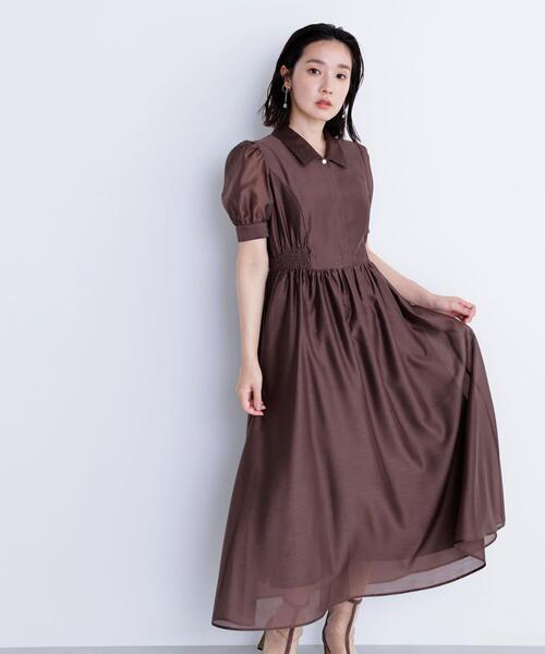 NATURAL BEAUTY BASIC(ナチュラルビューティーベーシック)の「◇シアーシャツワンピース(シャツワンピース・レディース・ダークブラウン/ブルー・SMALL/MEDIUM)」の4枚目の写真