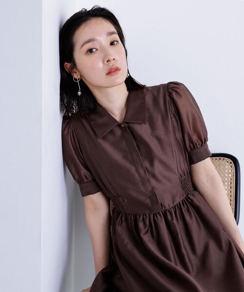 NATURAL BEAUTY BASIC(ナチュラルビューティーベーシック)の「◇シアーシャツワンピース(シャツワンピース・レディース・ダークブラウン/ブルー・SMALL/MEDIUM)」の8枚目の写真