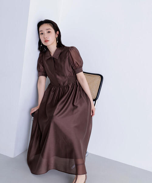 NATURAL BEAUTY BASIC（ナチュラルビューティーベーシック）の「◇シアーシャツワンピース（シャツワンピース・レディース・ダークブラウン/ブルー・SMALL/MEDIUM）」の2枚目の写真