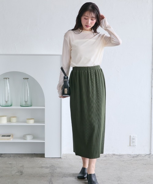 Petitjo（プッチージョ）の「小さいサイズ　セルフカットリブスカート　低身長さん・小柄女性（スカート・レディース・カーキ/ブラック・PM/PS/PL/PSS）」の3枚目の写真