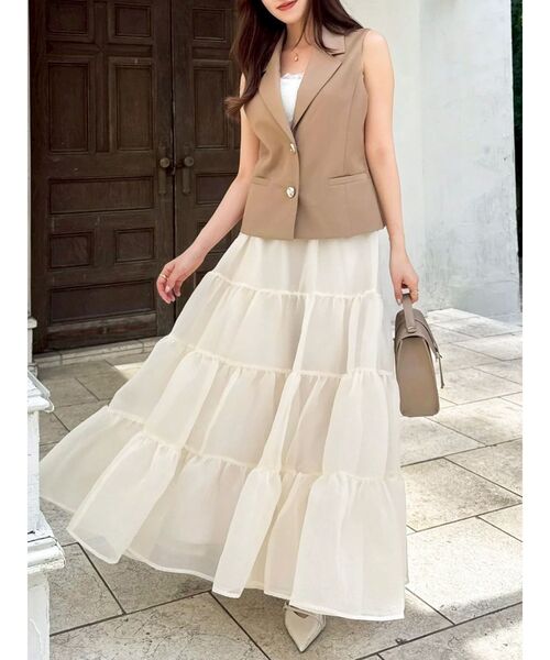 dazzlin（ダズリン）の「ショートジレ（ベスト・レディース・キャメル/チャコールグレー・FREE）」の6枚目の写真