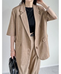 Re:EDIT（リエディ）の「リネンライク半袖テーラードジャケット（テーラードジャケット）」