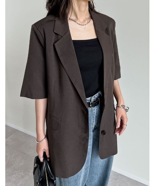 セール】リネンライク半袖テーラードジャケット（テーラードジャケット