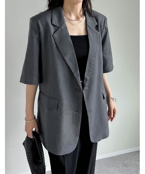 リネンライク半袖ダブルジャケット テーラードジャケット エクリュ ESICA o_01_8da4f3a9-58c2-42ca-ae86-