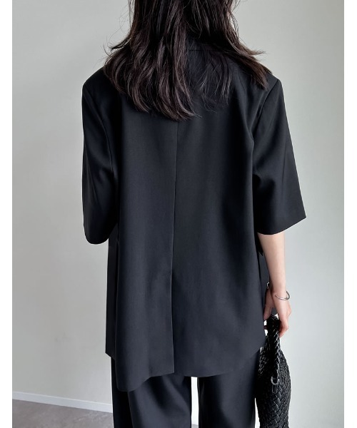 リネンライク半袖ダブルジャケット テーラードジャケット エクリュ ESICA リネンライク半袖ダブルジャケット テーラードジャケット エクリュ