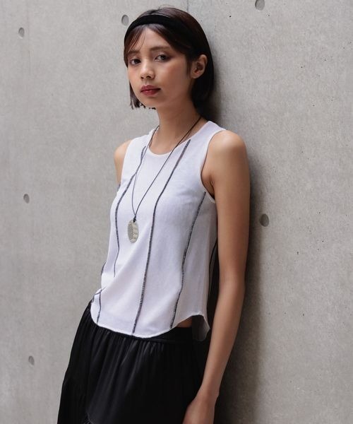PAGEBOY(ページボーイ)の「ハイショクパイピングノースリーブ(タンクトップ・レディース・ブラック/オフホワイト/グリーン系その他4・FREE)」の2枚目の写真