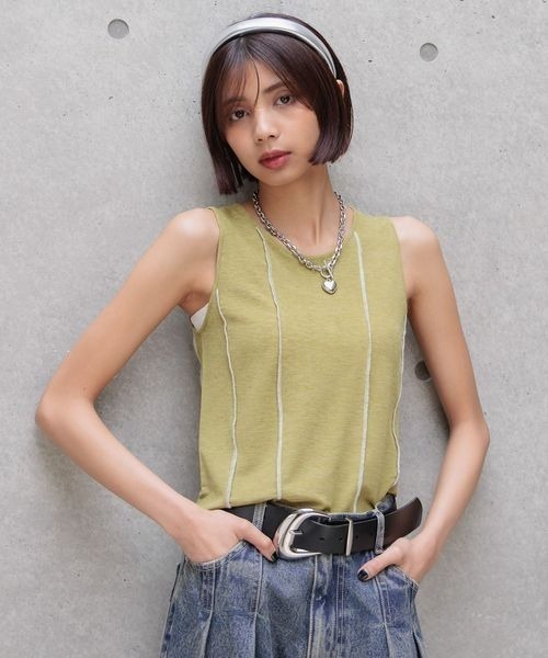 PAGEBOY(ページボーイ)の「ハイショクパイピングノースリーブ(タンクトップ・レディース・ブラック/オフホワイト/グリーン系その他4・FREE)」の3枚目の写真