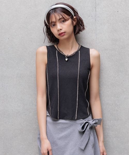 PAGEBOY(ページボーイ)の「ハイショクパイピングノースリーブ(タンクトップ・レディース・ブラック/オフホワイト/グリーン系その他4・FREE)」の1枚目の写真
