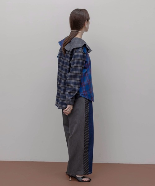 Eimee Law（エイミーロウ）の「フルカラーチェックジップシャツ（シャツ/ブラウス・レディース・ブラック/ブルー・FREE）」の4枚目の写真