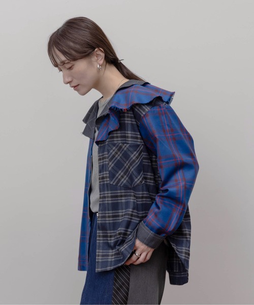 Eimee Law（エイミーロウ）の「フルカラーチェックジップシャツ（シャツ/ブラウス・レディース・ブラック/ブルー・FREE）」の10枚目の写真