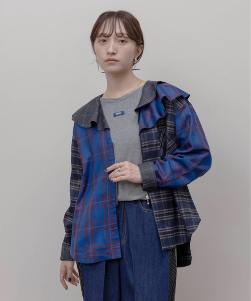 Eimee Law（エイミーロウ）の「フルカラーチェックジップシャツ（シャツ/ブラウス・レディース・ブラック/ブルー・FREE）」の7枚目の写真