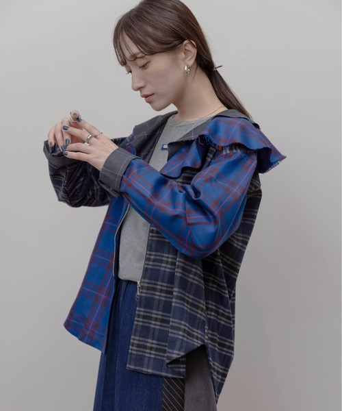 Eimee Law（エイミーロウ）の「フルカラーチェックジップシャツ（シャツ/ブラウス・レディース・ブラック/ブルー・FREE）」の9枚目の写真