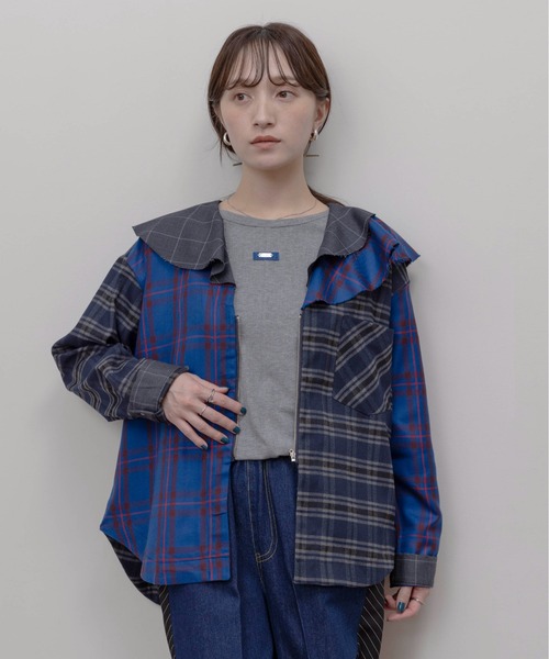 Eimee Law（エイミーロウ）の「フルカラーチェックジップシャツ（シャツ/ブラウス・レディース・ブラック/ブルー・FREE）」の6枚目の写真