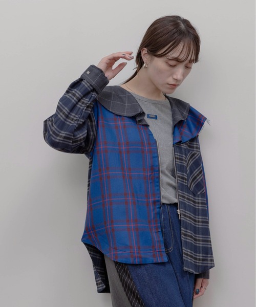 Eimee Law（エイミーロウ）の「フルカラーチェックジップシャツ（シャツ/ブラウス・レディース・ブラック/ブルー・FREE）」の12枚目の写真