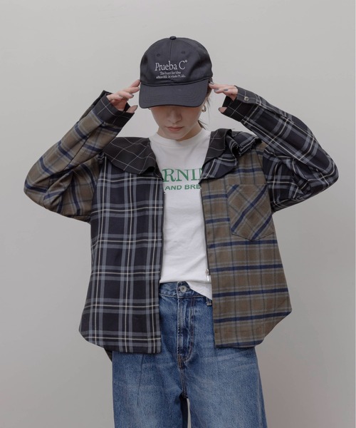 Eimee Law（エイミーロウ）の「フルカラーチェックジップシャツ（シャツ/ブラウス・レディース・ブラック/ブルー・FREE）」の16枚目の写真