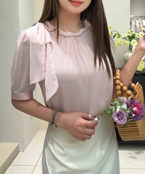 ブラウス クルーネック パール パフスリーブ ギャザー レディース トップス 洗える ウォッシャブル Tブラウス Tシャツ 半袖 ポワン袖 可愛い スーツ 楽天市場】ブラウス [ キーネック フリル ノースリーブ ギャザー