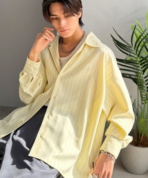 Classical Origin（クラシカルオリジン）の「「日常をアップデート。」刺繍入りウールライクストライプ柄オーバーサイズシャツ(長袖) Wool-Feel Fabric Embroidered Stripe Pattern Oversized Shirt（シャツ/ブラウス）」