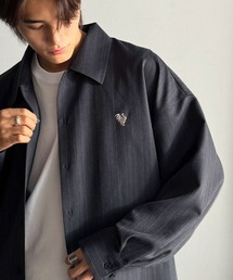 Classical Origin(NVJIW)́yClassical Originzul̂肰ȂBvhJE[CNfރXgCvI[o[TCYVcij/Embroidered Wool-Feel Fabric Stripe Pattern Oversized Shirt(Vc/uEX)