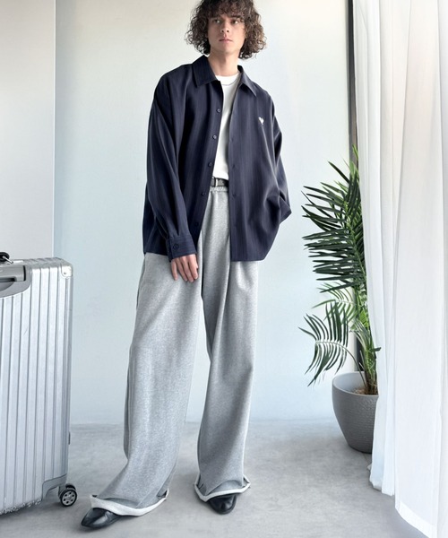 Classical Origin（クラシカルオリジン）の「「日常をアップデート。」刺繍入りウールライクストライプ柄オーバーサイズシャツ（長袖）/Wool-Feel Fabric Embroidered Stripe Pattern Oversized Shirt（シャツ/ブラウス・メンズ・チャコールグレー/グレー/ダークネイビー/ベージュ・LARGE/MEDIUM/SMALL）」の20枚目の写真