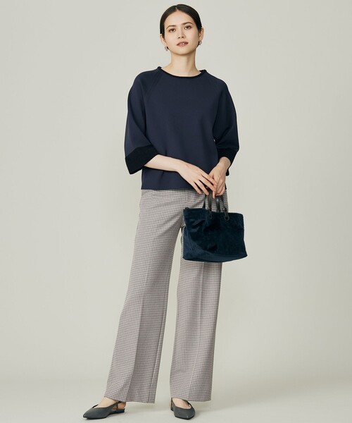 自由区(ジユウク)の「TRギャバチェック柄ストレート パンツ(その他パンツ・レディース・アイボリー系3/ライトグレー系3・42/40/38/36)」の8枚目の写真