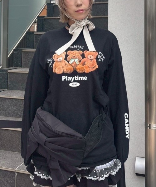 Candy Stripper(キャンディストリッパー)の「PLAYTIME L/S Tシャツ(Tシャツ/カットソー・レディース・オフホワイト/ブラック/ピンク・FREE)」の3枚目の写真