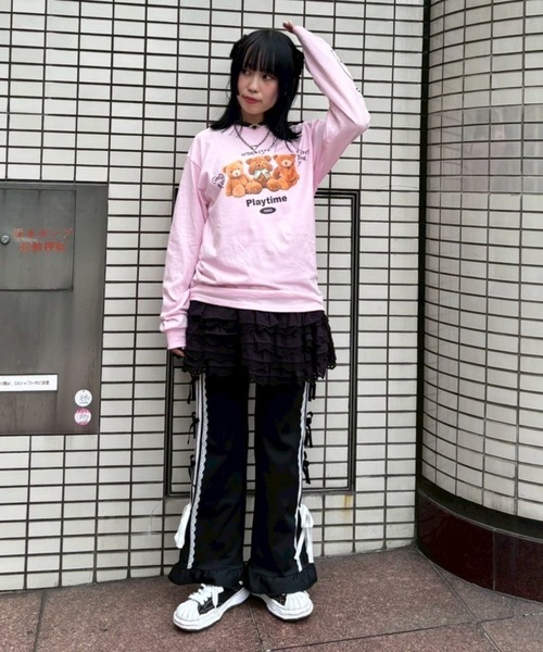 Candy Stripper(キャンディストリッパー)の「PLAYTIME L/S Tシャツ(Tシャツ/カットソー・レディース・オフホワイト/ブラック/ピンク・FREE)」の12枚目の写真