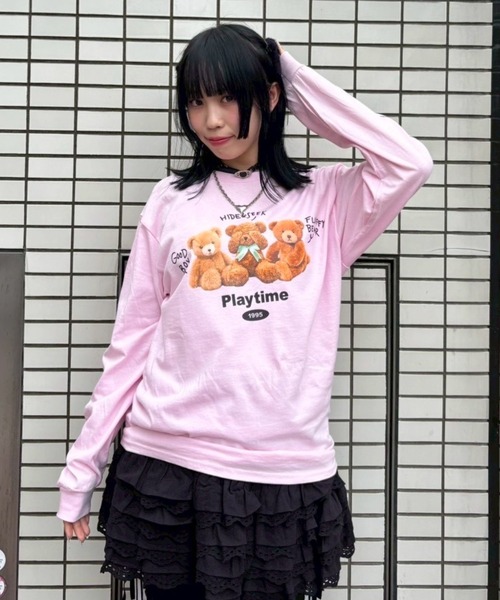 Candy Stripper(キャンディストリッパー)の「PLAYTIME L/S Tシャツ(Tシャツ/カットソー・レディース・オフホワイト/ブラック/ピンク・FREE)」の10枚目の写真