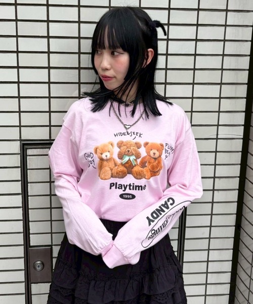 Candy Stripper(キャンディストリッパー)の「PLAYTIME L/S Tシャツ(Tシャツ/カットソー・レディース・オフホワイト/ブラック/ピンク・FREE)」の11枚目の写真