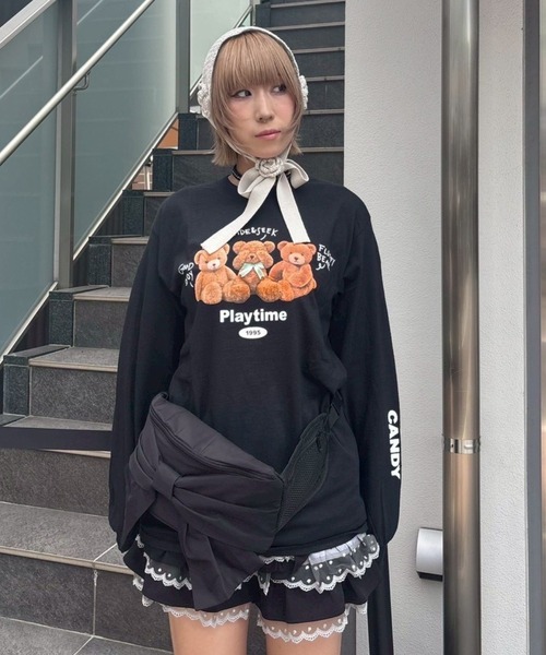 Candy Stripper(キャンディストリッパー)の「PLAYTIME L/S Tシャツ(Tシャツ/カットソー・レディース・オフホワイト/ブラック/ピンク・FREE)」の18枚目の写真