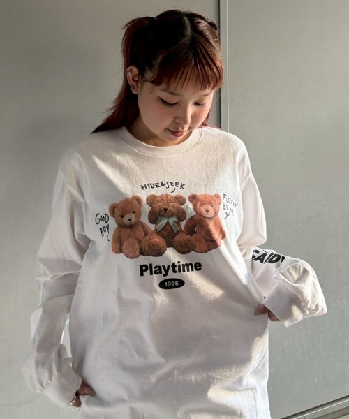 Candy Stripper(キャンディストリッパー)の「PLAYTIME L/S Tシャツ(Tシャツ/カットソー・レディース・オフホワイト/ブラック/ピンク・FREE)」の15枚目の写真
