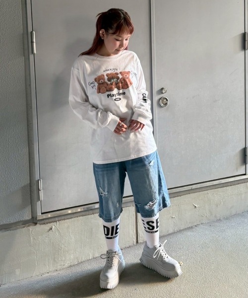 Candy Stripper(キャンディストリッパー)の「PLAYTIME L/S Tシャツ(Tシャツ/カットソー・レディース・オフホワイト/ブラック/ピンク・FREE)」の16枚目の写真